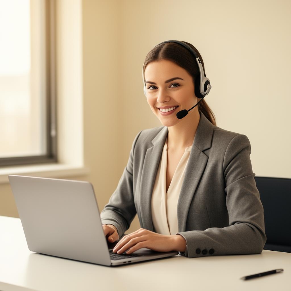 Friendly TetriAI virtual assistant with headset ready to support your business